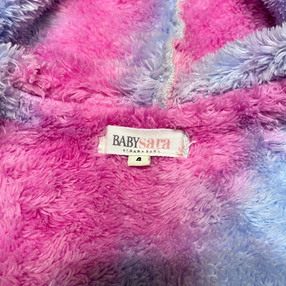 Baby Sara Pink/Blue Fuzzy Heart Snap Up Hybrid Hooded Jean Jacket Size 4 - Picture 5 of 6